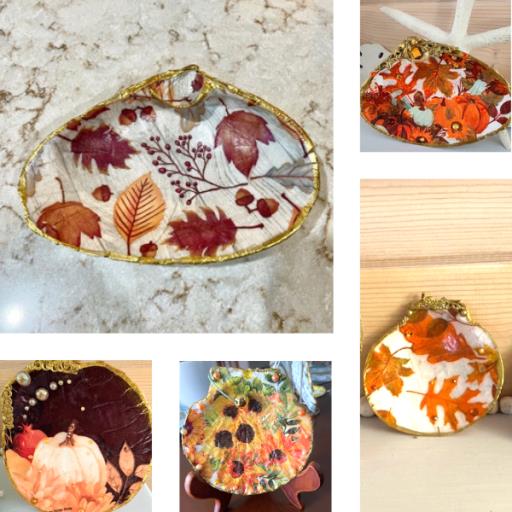 Decoupaged Fall Design Seashell