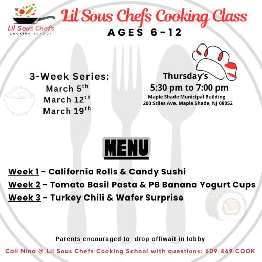 Lil Sous Chefs Cooking School March 2026 Series
