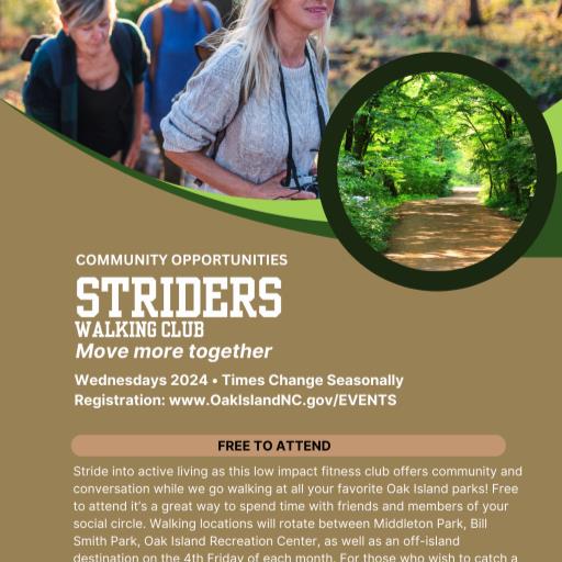 Striders Walking Club (3rd Wednesdays @ Oak Island Rec Center)